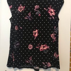 Floral and polka dot print high neck top